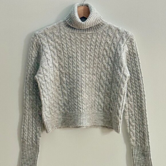 Blue Rain Women's Turtleneck Pullover Cable Knit Cropped Sweater, Gray, S, NWOT - Picture 1 of 8